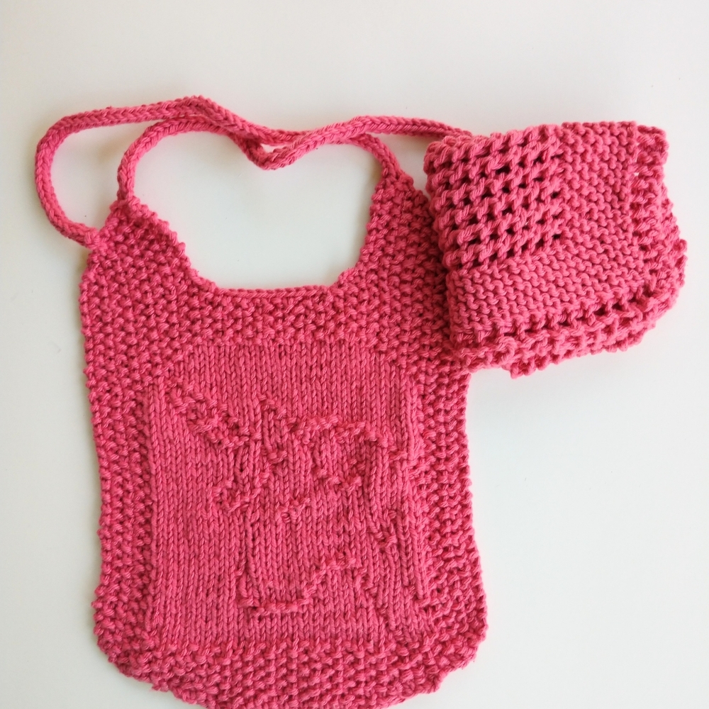 Hand Crafted Baby Bib Set Washcloth Unicorn Rose Cotton Knit Dorm Decor